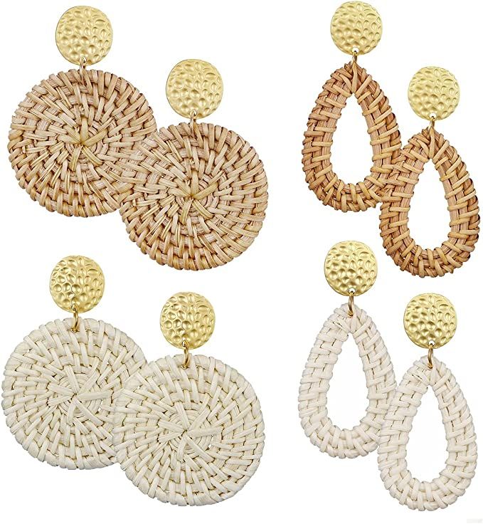 AIDSOTOU Rattan Earrings for Women Lightweight Geometric Statement Earrings Handmade Straw Wicker... | Amazon (US)