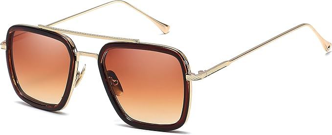 Retro Pilot Sunglasses Square Metal Frame for Men Women Sunglasses Classic Downey Tony Stark Grad... | Amazon (US)