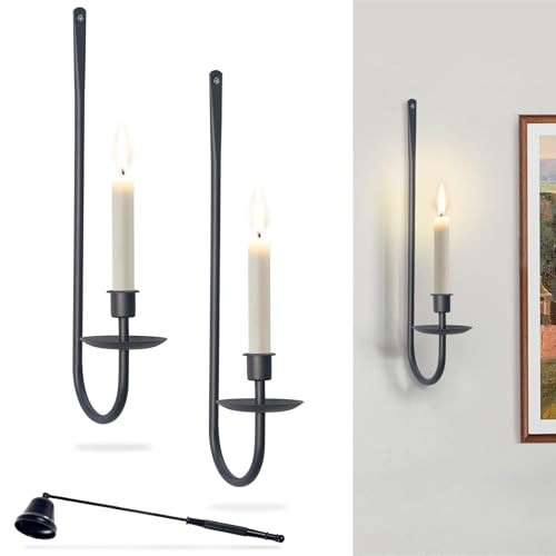 SJBFOOXB Metal Candle Sconce Holder,Set of 2 Wall Mount Candle Holders with Candle Snuffer Extinguisher, 16" H Modern Wall Candle Sconces Hanging for Living Room Farmhouse Fireplace Wedding(Black | Amazon (US)