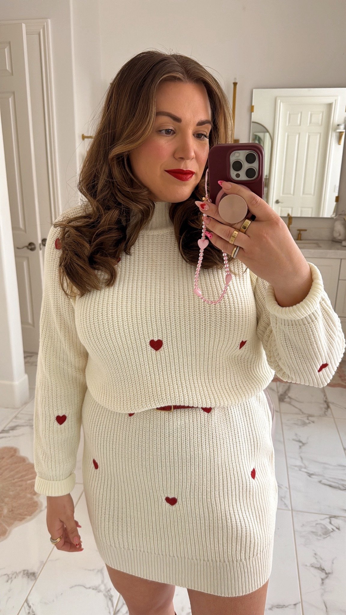curvy midsize casual valentine galentine outfit! wearing size xl in white and red heart sweater dress ❤️ on super sale! 

#LTKSeasonal #LTKMidsize #LTKSaleAlert