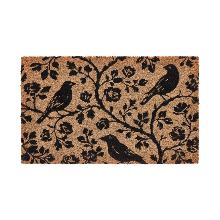 My Texas House Natural/Black Floral Bird Outdoor Coir Doormat, 30" x 48" | Walmart (US)