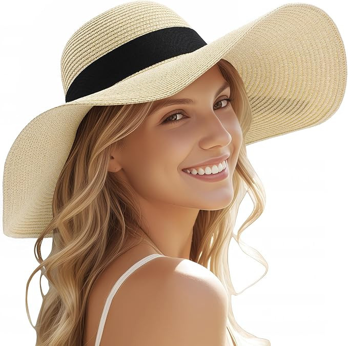 Tavaleu Sun Beach Hats for Women Wide Brim Straw Hats Foldable Summer Hat | Amazon (US)