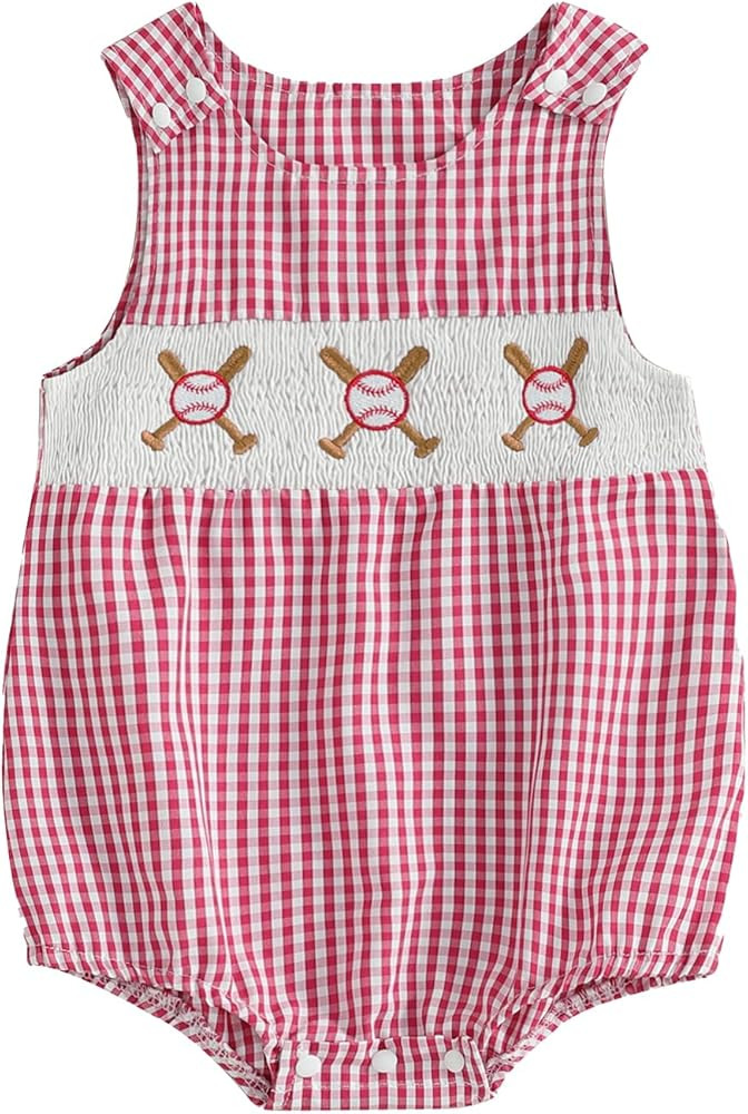 BeQeuewll Summer Baby Clothes Newborn Boy Smocked Bubble Romper Plaid Overall Mamas Boy Infant Ou... | Amazon (US)