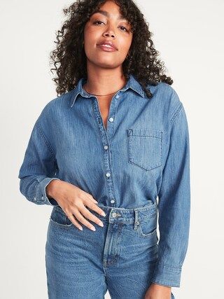Oversized Boyfriend Tunic Jean Shirt for Women | Old Navy (US)