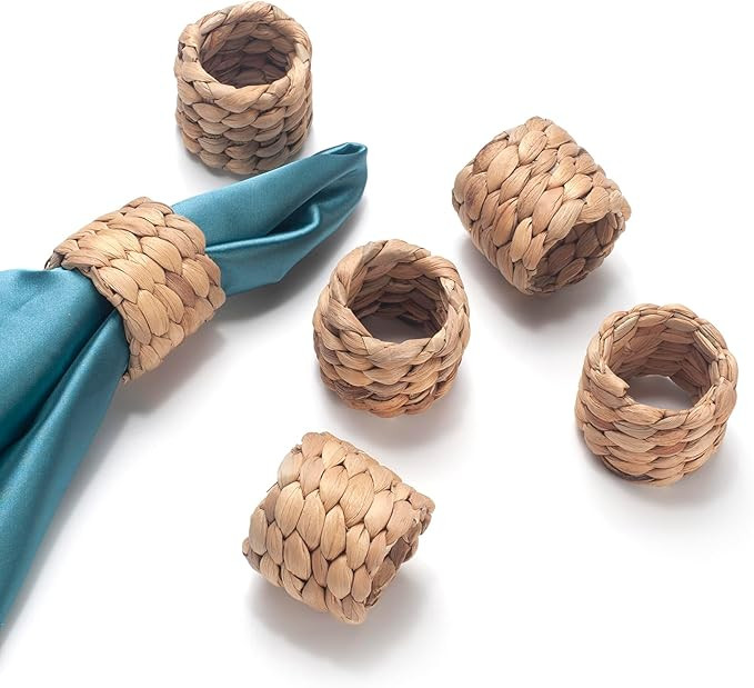 Napkin Rings Set of 6, Handmade Water Hyacinth Boho Napkin Rings, Rustic Farmhouse and Beach-Insp... | Amazon (US)