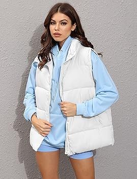 Xiaoxuemeng Womens Puffer Vest Collared Sleeveless Zip Up Padded Gilet Jacket Outwear | Amazon (US)