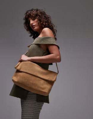 & Other Stories folded suede clutch grab bag with attachable shoulder strap in light neutral brow... | ASOS (Global)