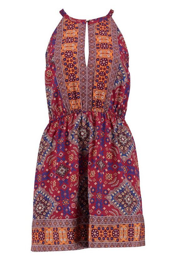 Printed Keyhole Sun Dress | Boohoo.com (US & CA)
