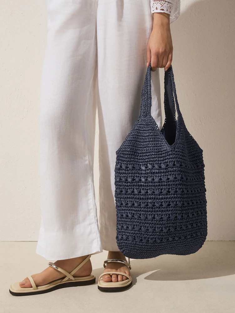 Navy Raffia Effect Shoulder Bag | Next EU