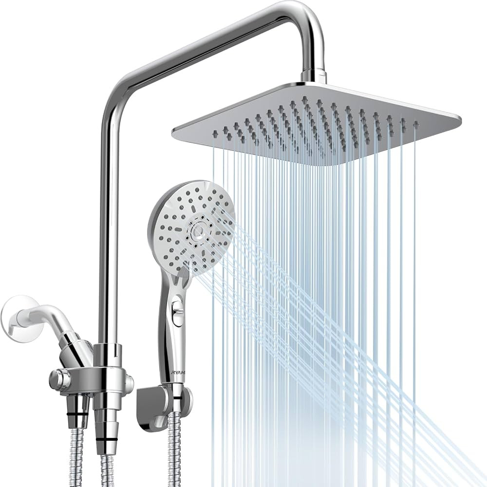 Dual Shower Head Combo, 8'' High Pressure Rain/Rainfall Shower Head,5 Settings Adjustable Handhel... | Amazon (US)