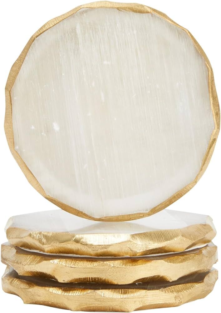 4 Pack Natural Selenite Crystal Coasters for Drinks, Geode Slices with Gold Painted Edge (3.75-4 ... | Amazon (US)