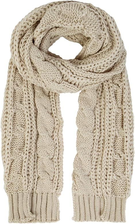 Women And Mens Winter Thick Cable Knit Wrap Chunky Long Warm Scarf, Beige at Amazon Women’s Clo... | Amazon (US)