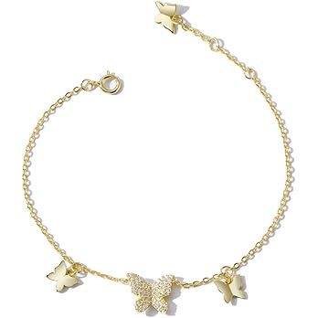 WOSTU Butterfly Star and Moon Bracelet for Women 925 Sterling Sliver 14K Gold Plated Butterfly Br... | Amazon (US)