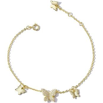 WOSTU Butterfly Star and Moon Bracelet for Women 925 Sterling Sliver 14K Gold Plated Butterfly Br... | Amazon (US)