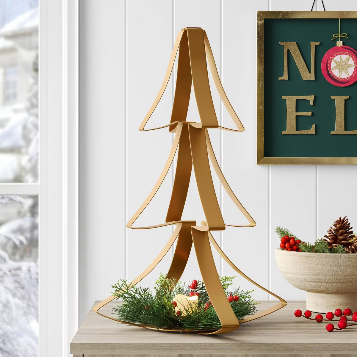 14" Lit Metal Christmas Tree with LED Flameless Pillar Candle - Wondershop™ | Target