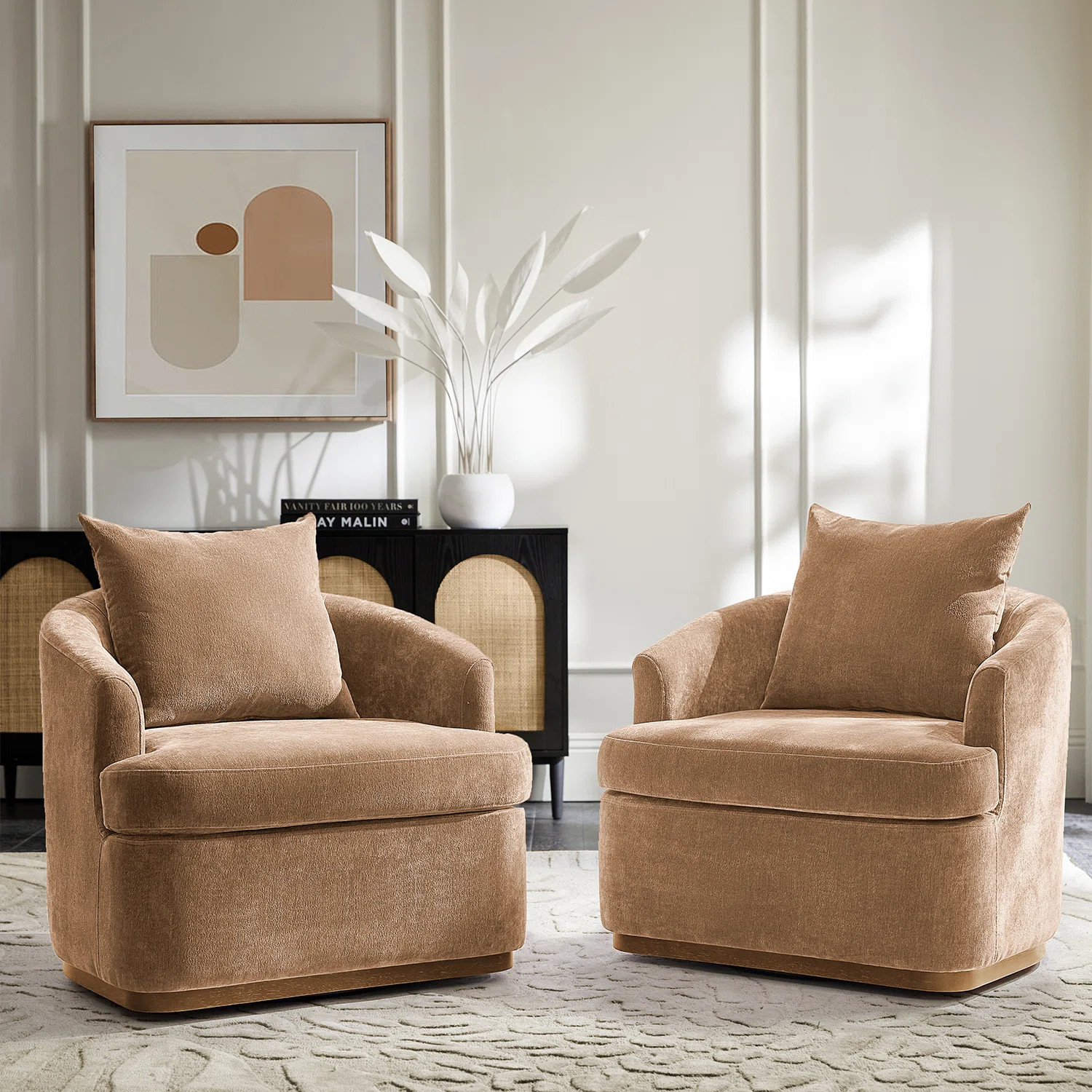 Berklie 31"W Modern Chenille Swivel Armchair With Ergonomic Backrest And Solid Wood Legs | Wayfair North America