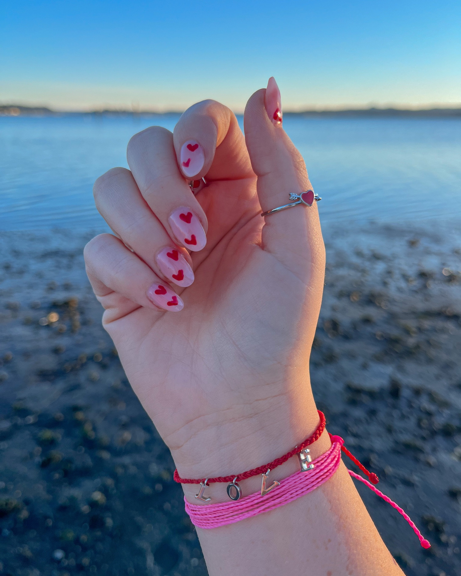Valentine’s manicure, valentines jewelry, Pura vida bracelets, cute jewelry