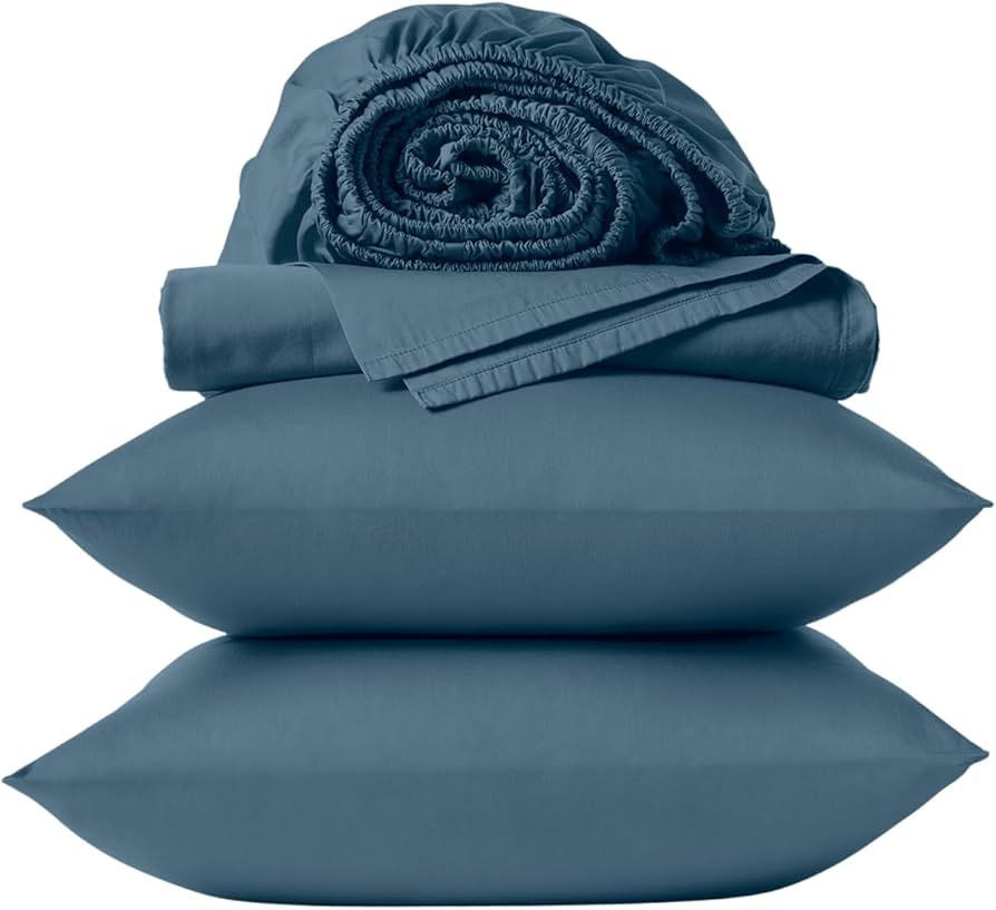 Coyuchi Classic Sateen Sheet Set Queen, Cerulean, 100% GOTS Certified Organic Cotton, Silky Soft,... | Amazon (US)