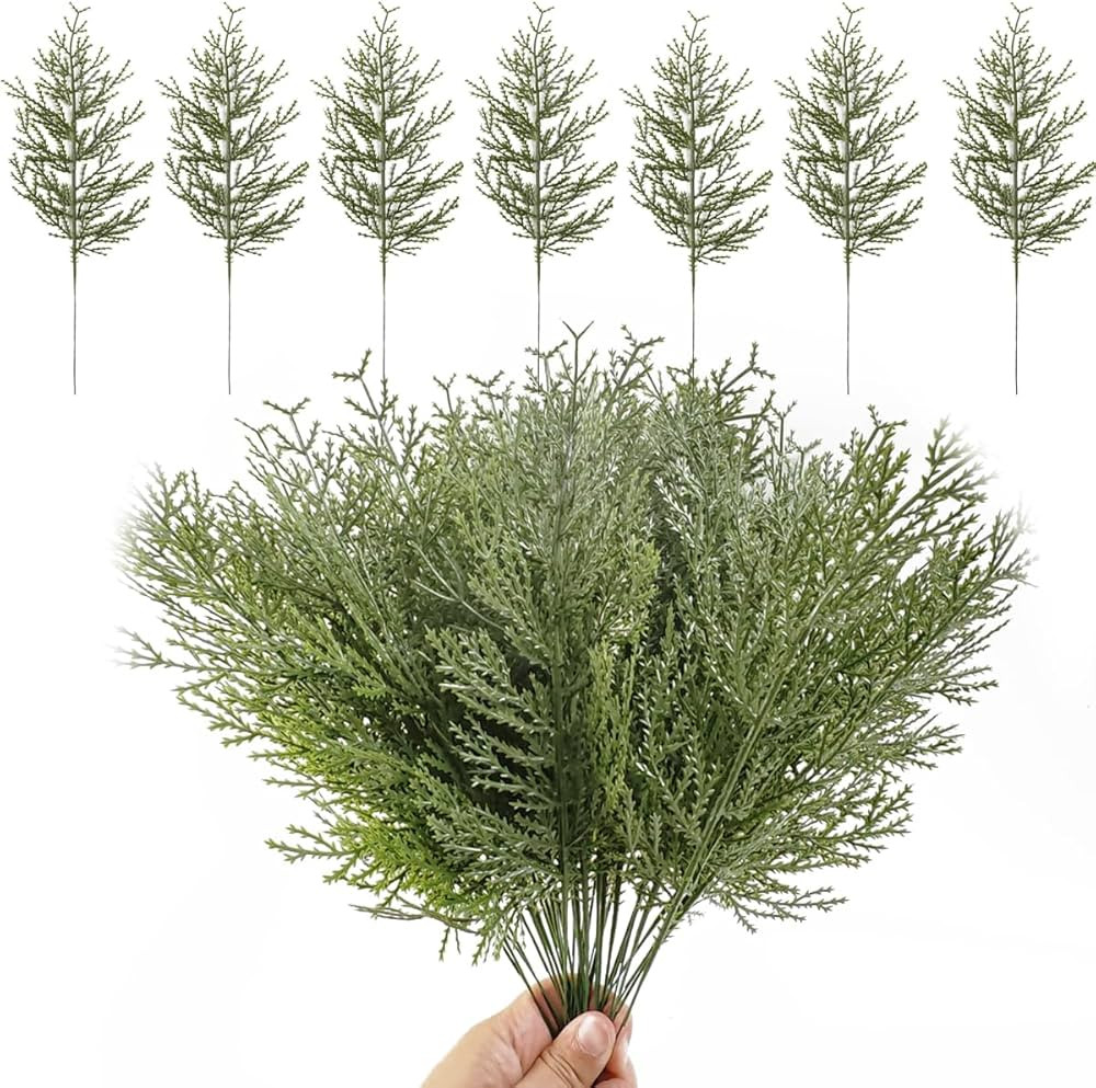 TIHOOD 42PCS 14 Inches Artificial Pine Branches, Christmas Faux Cedar Stems, Artificial Faux Ceda... | Amazon (US)