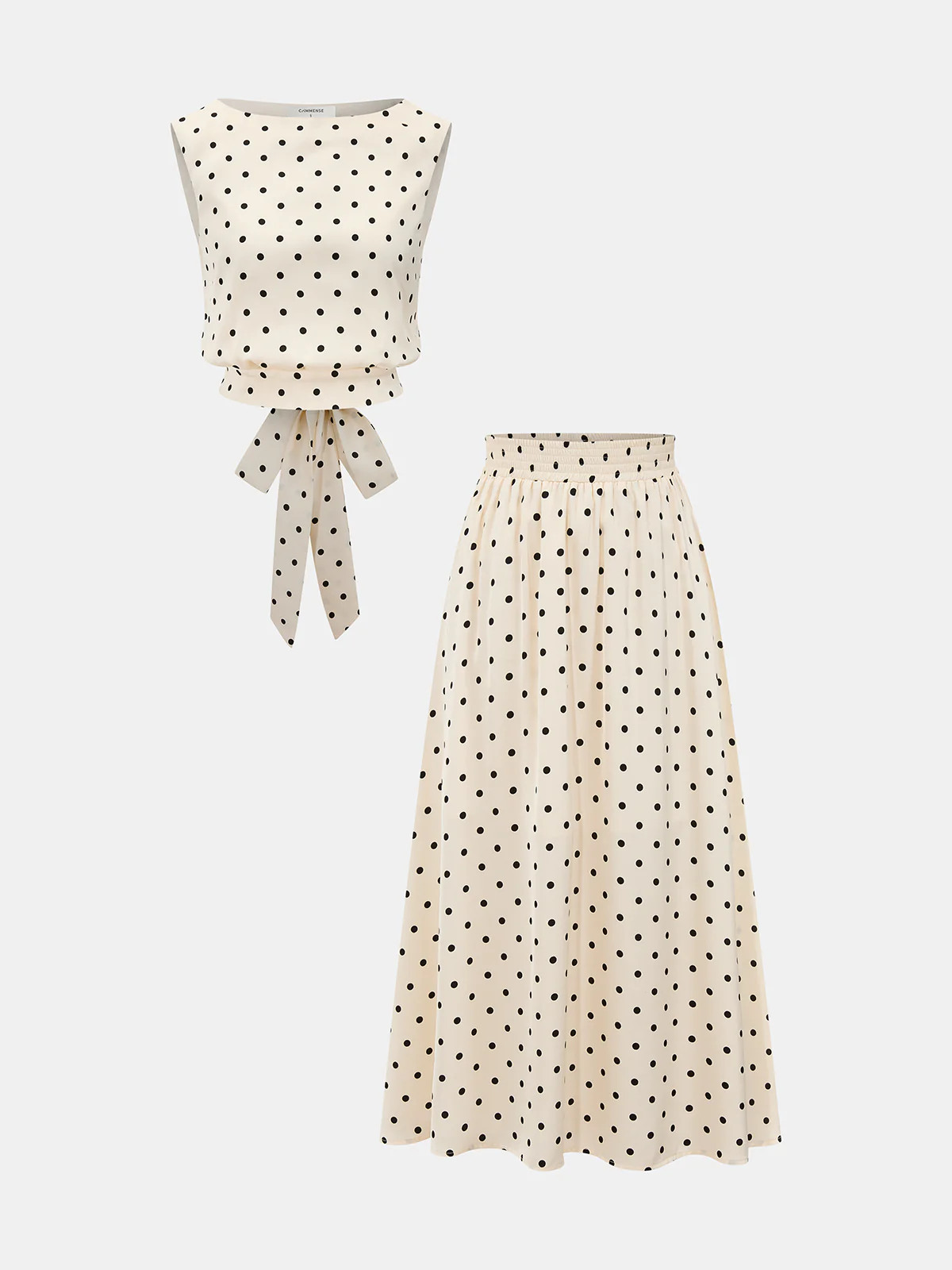 Polka Dot Sleeveless Top & Maxi Skirt Set | Commense