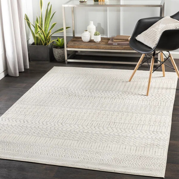 Myron Machine Woven Area Rug in Gray/Ivory | Wayfair North America