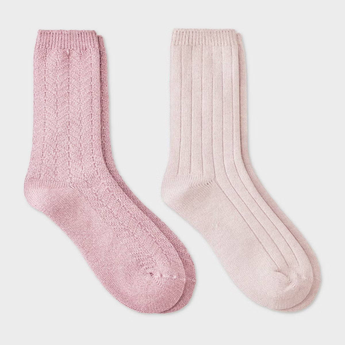 Women's Brushed Terry Lined 2pk Cozy Crew Socks - Auden™ White/Beige 4-10 | Target