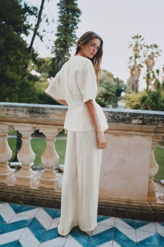 Zara - Wide-Leg Pleated Trousers - Ecru - S - Woman | Zara UK