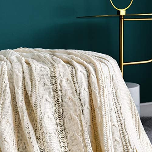 jinchan Throw Blanket Ivory Lightweight Cable Knit Sweater Style Year Round Gift Indoor Outdoor Trav | Amazon (US)
