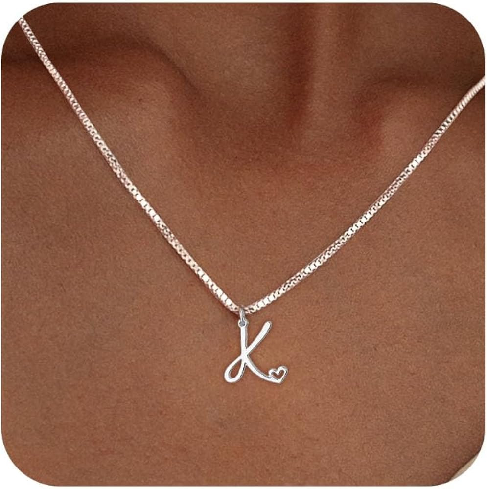 Initial Necklaces for Women Trendy, Dainty Silver Letter Necklace Cute Pendant Choker Name Neckla... | Amazon (US)