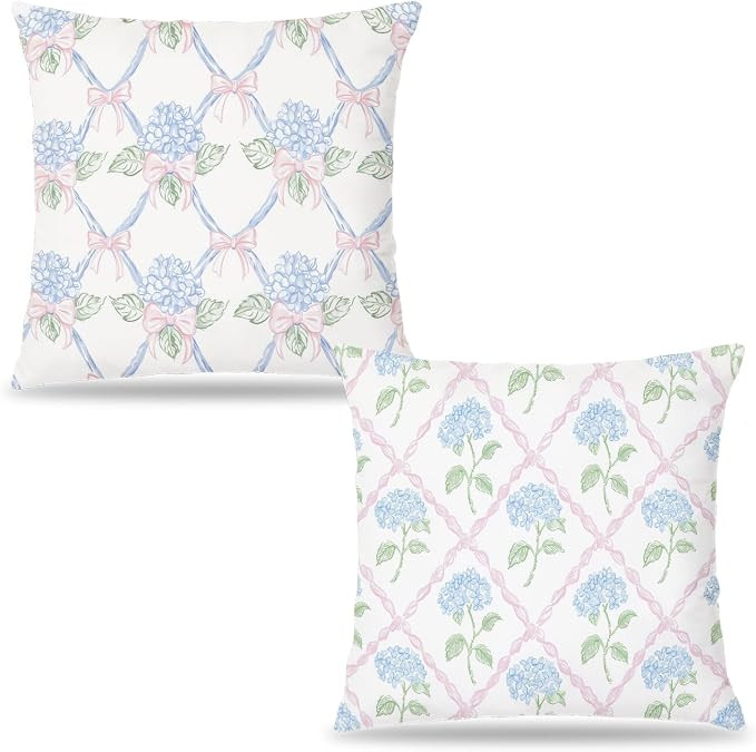 XUISWELL841 Pink and Blue Grandmillennial Floral Hydrangea Pillow Covers 18x18, Pink and Blue Coq... | Amazon (US)