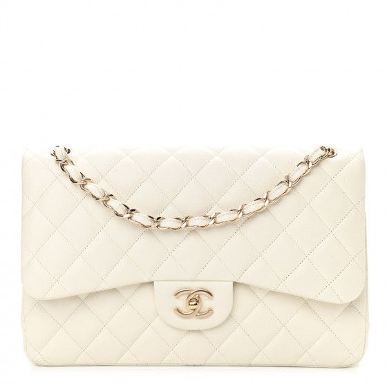 CHANEL Caviar Quilted Jumbo Double Flap White | FASHIONPHILE (US)