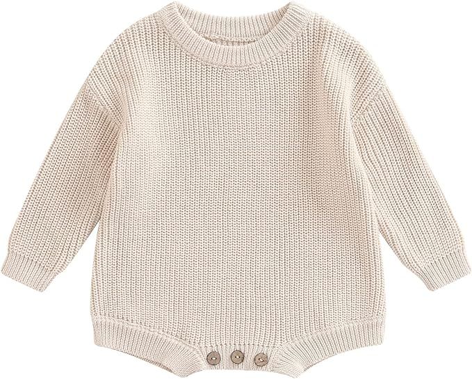 Merqwadd Baby Sweater Boy Girl Winter Clothes Knit Oversize Romper Warm Crewneck Long Sleeve Top ... | Amazon (US)