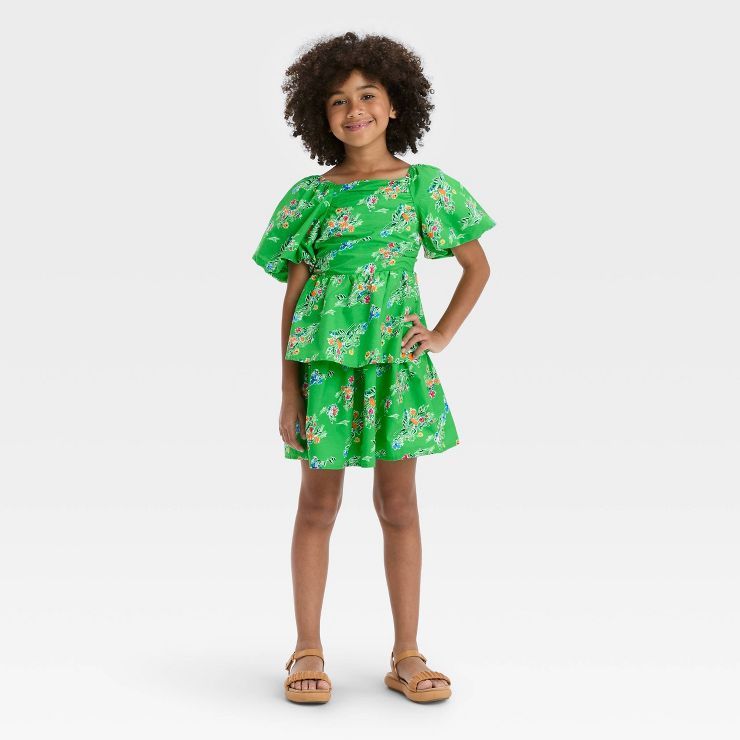 Girls' Bubble Sleeve Mini Dress - Cat & Jack™ Green | Target