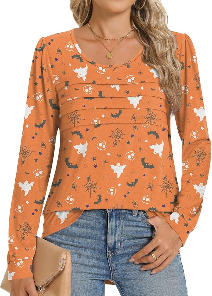 Anydoll Womens Long Sleeve Tops 2024 Fall Fashion Causal Blouse Dressy Shirts Trendy Pleated Tuni... | Amazon (US)