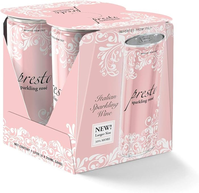 Presto Sparkling Rose Prosecco, Sparkling Wine, 250 mL Cans, 4 Pack | Amazon (US)