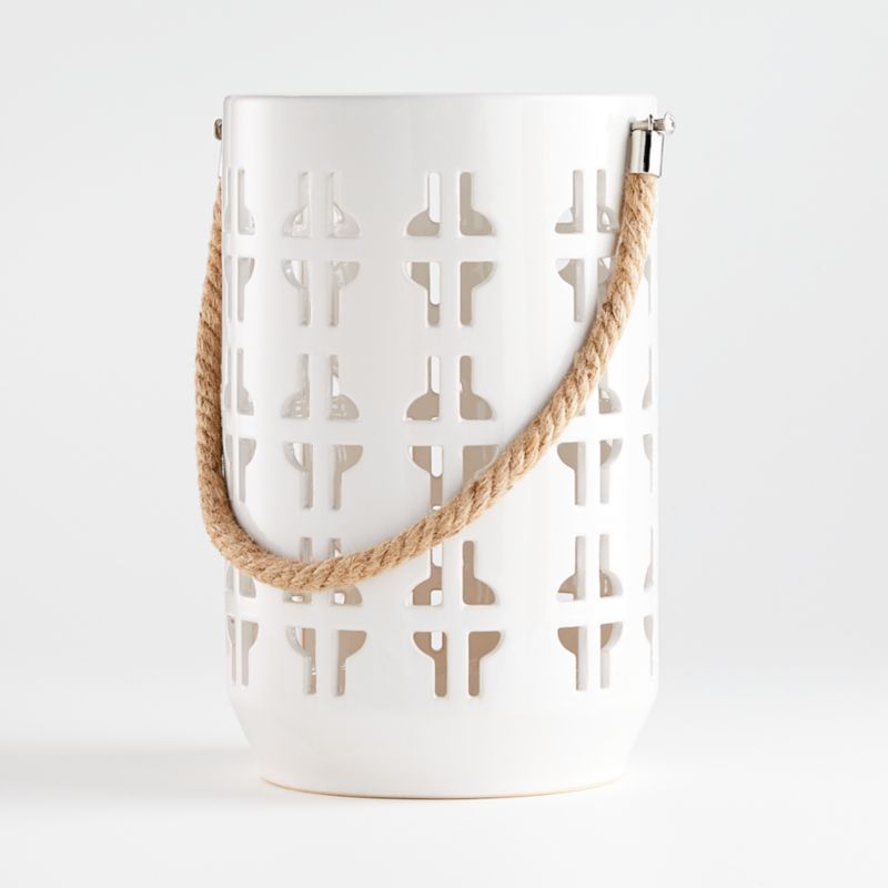 Calas Medium White Ceramic Lantern + Reviews | Crate and Barrel | Crate & Barrel