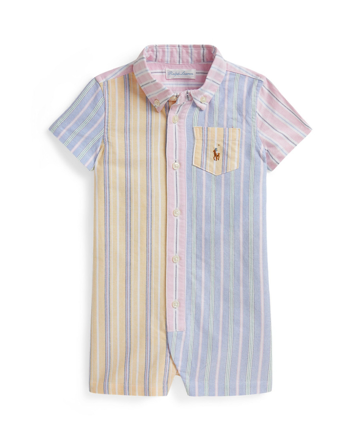 Polo Ralph Lauren Baby Boys' Oxford Fun Button-Down Collar Shortall - Blue Pink Yellow Multi | Macy's