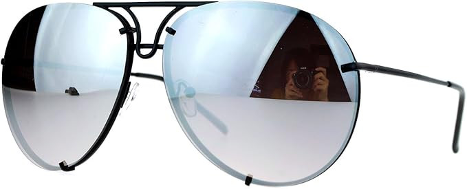 JuicyOrange Oversized Round Aviator Sunglasses Mirror Lens Metal Rims in Back Spring Hinge | Amazon (US)