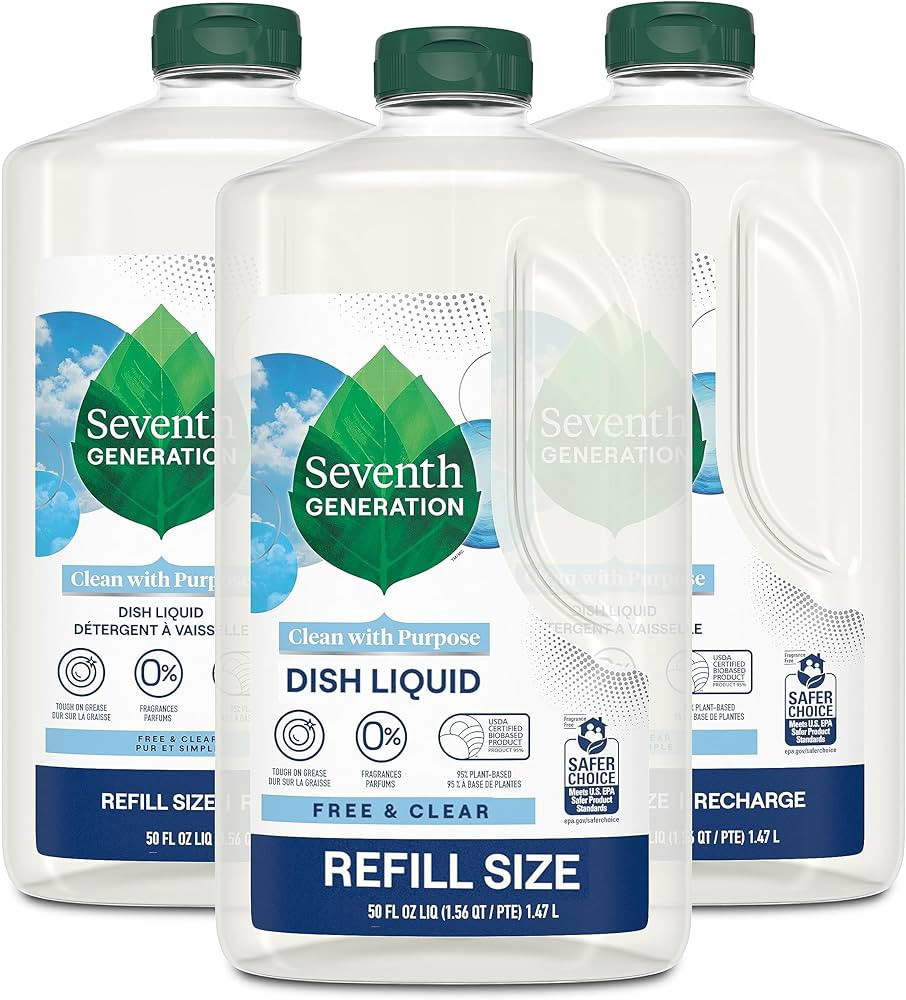 Seventh Generation Dish Liquid Soap Refill Free & Clear Dish Soap for sensitive skin 50 oz, Pack ... | Amazon (US)