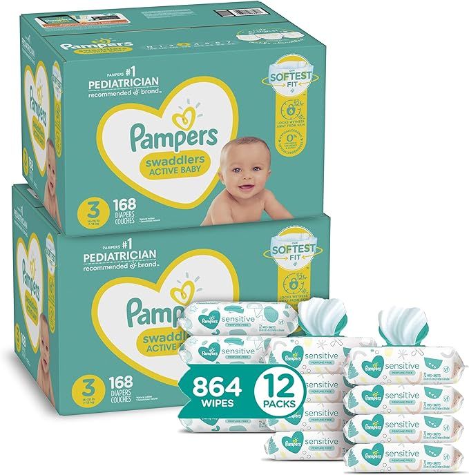 Pampers Swaddlers Disposable Baby Diapers Size 3, 2 Month Supply (2 x 168 Count) with Sensitive W... | Amazon (US)