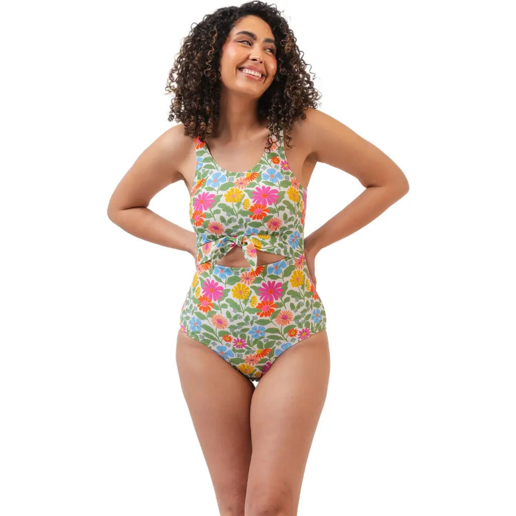 Lime Ricki Swimwear Knotted One-Piece in Breezy Floral at Nordstrom, Size Small | Nordstrom
