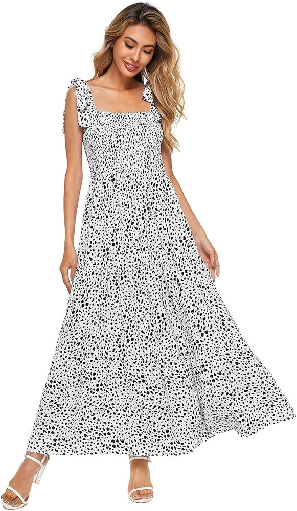 Floerns Women's Summer Boho Floral Print Tie Strap A Line Long Maxi Dress | Amazon (US)