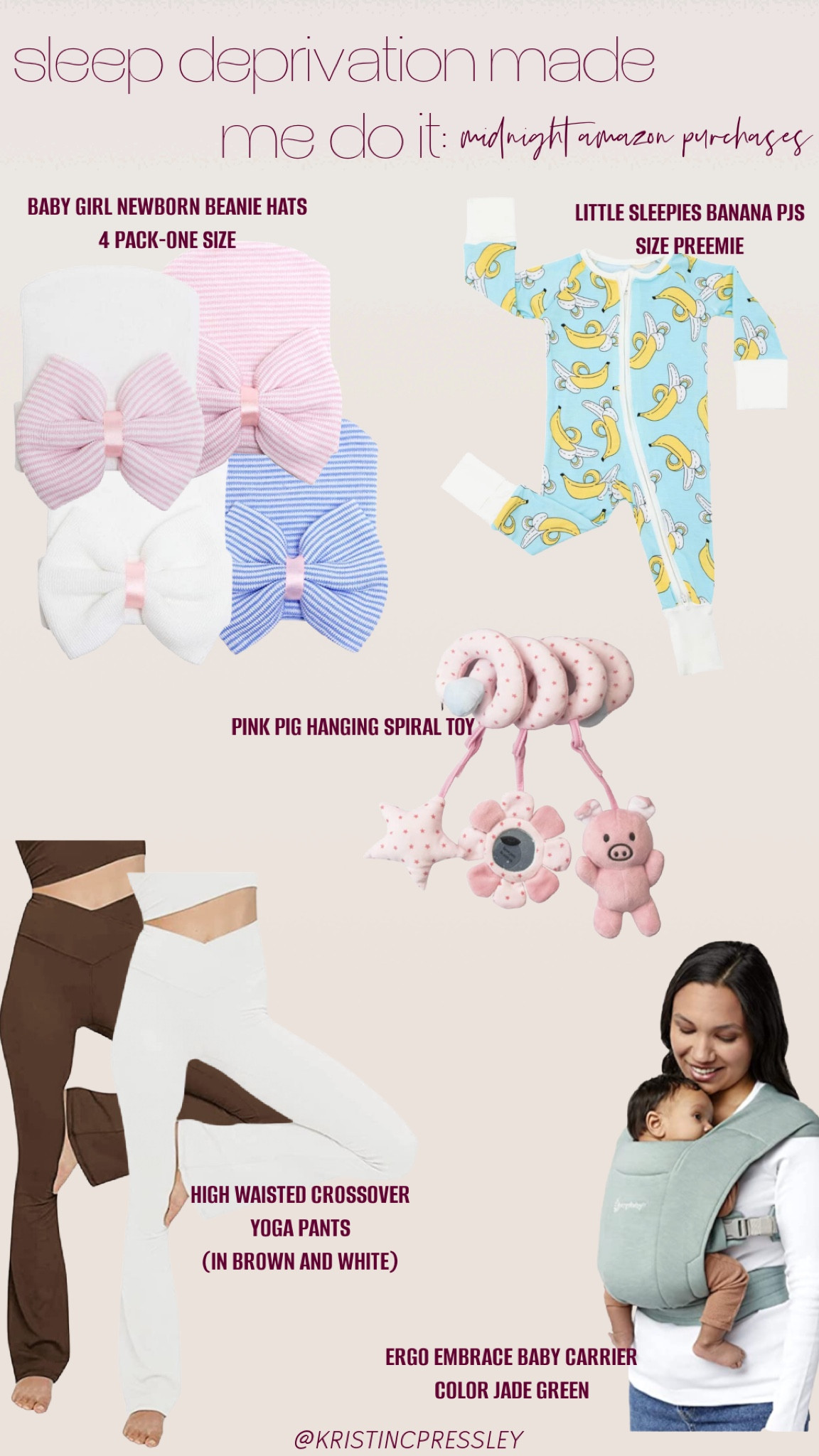 Late night Amazon purchases. Baby pajamas. Onesie pajamas. Zip up pajamas. Preemie pajamas. Baby girl outfit. Baby hat. Baby girl hat. Baby toys. Newborn outfit. Newborn pajama. Lululemon dupe. Flare leggings. Baby carrier.