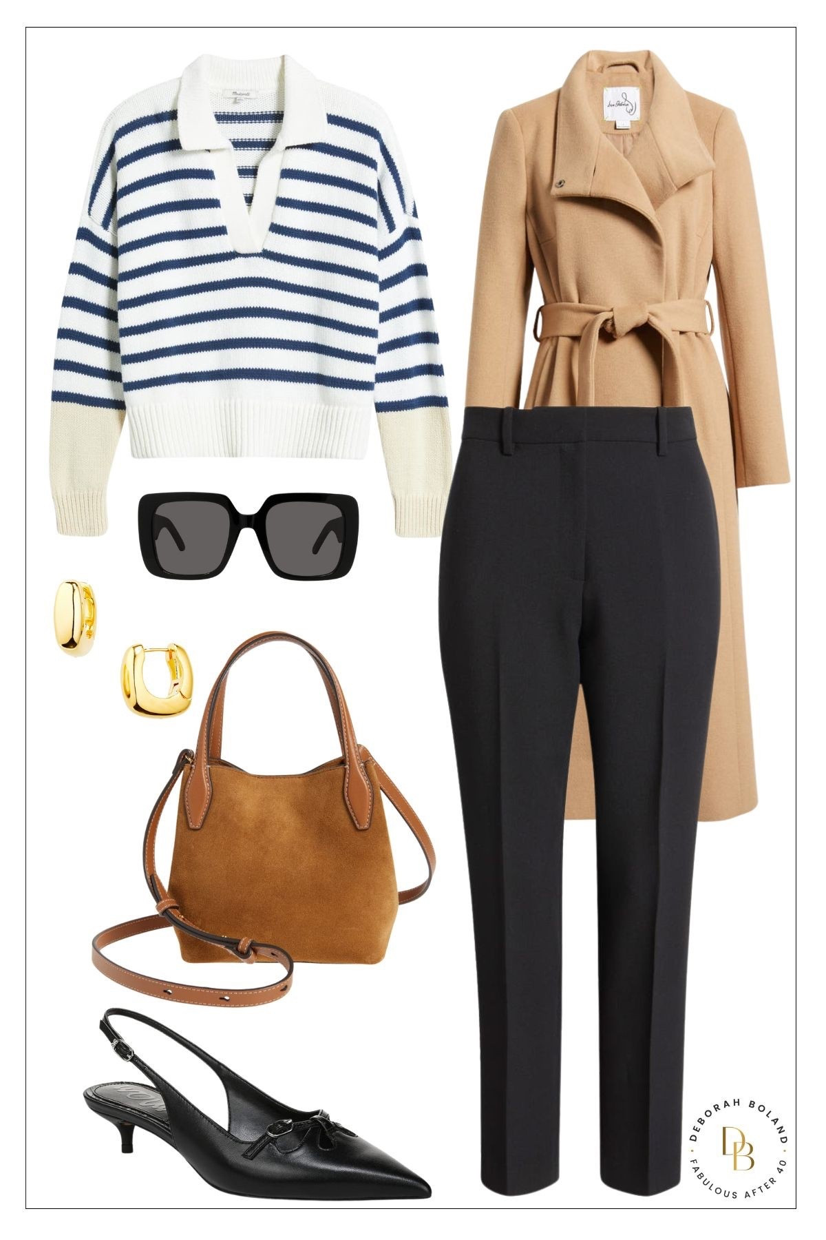 Classic, polished, and perfectly layered ✨ This striped sweater and camel wrap coat combo is the definition of timeless chic. Paired with tailored black pants, elegant slingbacks, and luxe accessories — every piece is versatile and elevated. And the best part? It’s all on sale right now at the Nordstrom Anniversary Sale! 🖤🧥 #NordstromAnniversarySale #FallStyle #Over50Style #ElevatedBasics #ClassicStyle 

#LTKSaleAlert #LTKSeasonal #LTKOver40