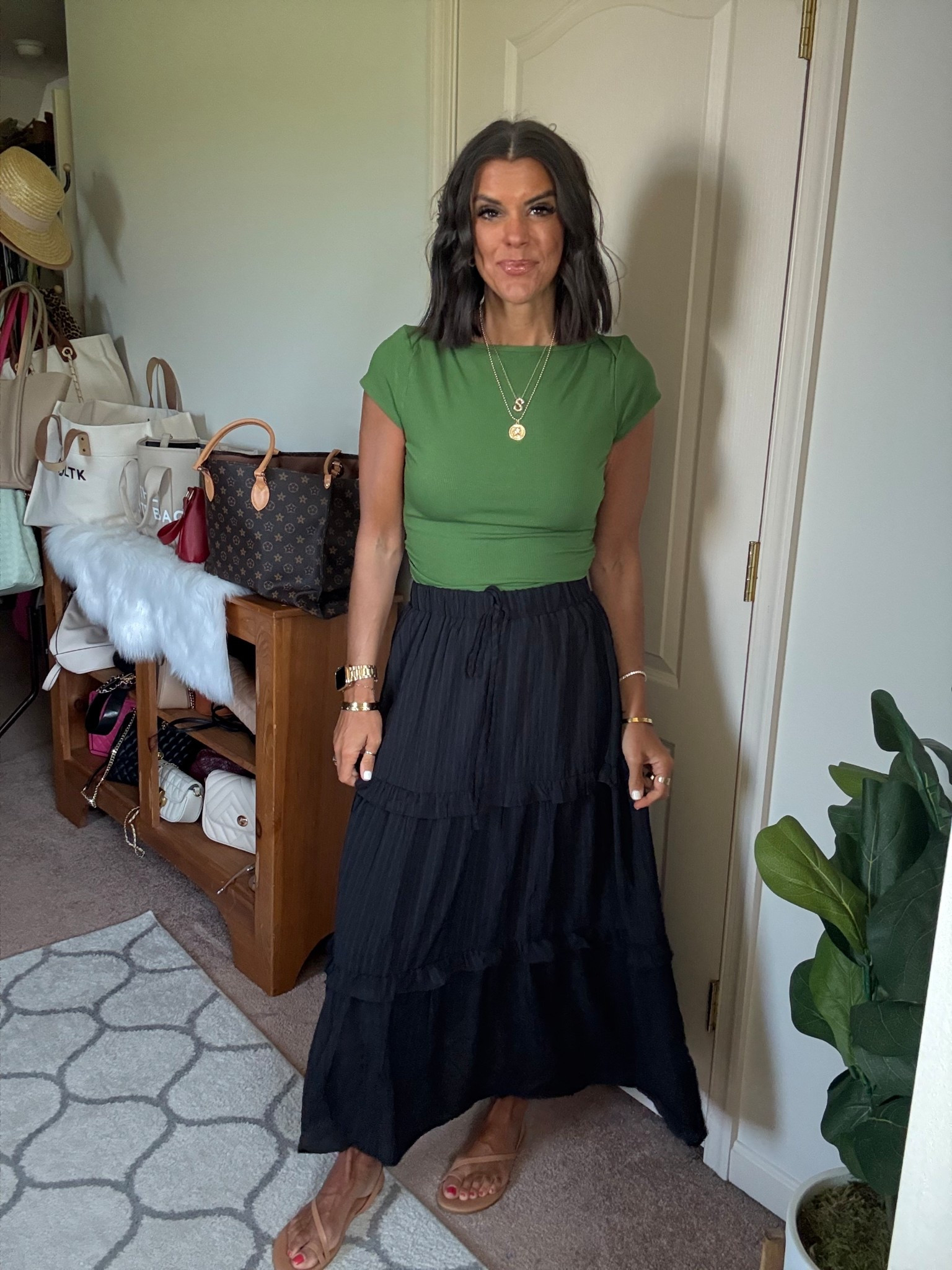 Size small in skirt and maxi size up half size in sandals 

#LTKSeasonal #LTKFindsUnder100