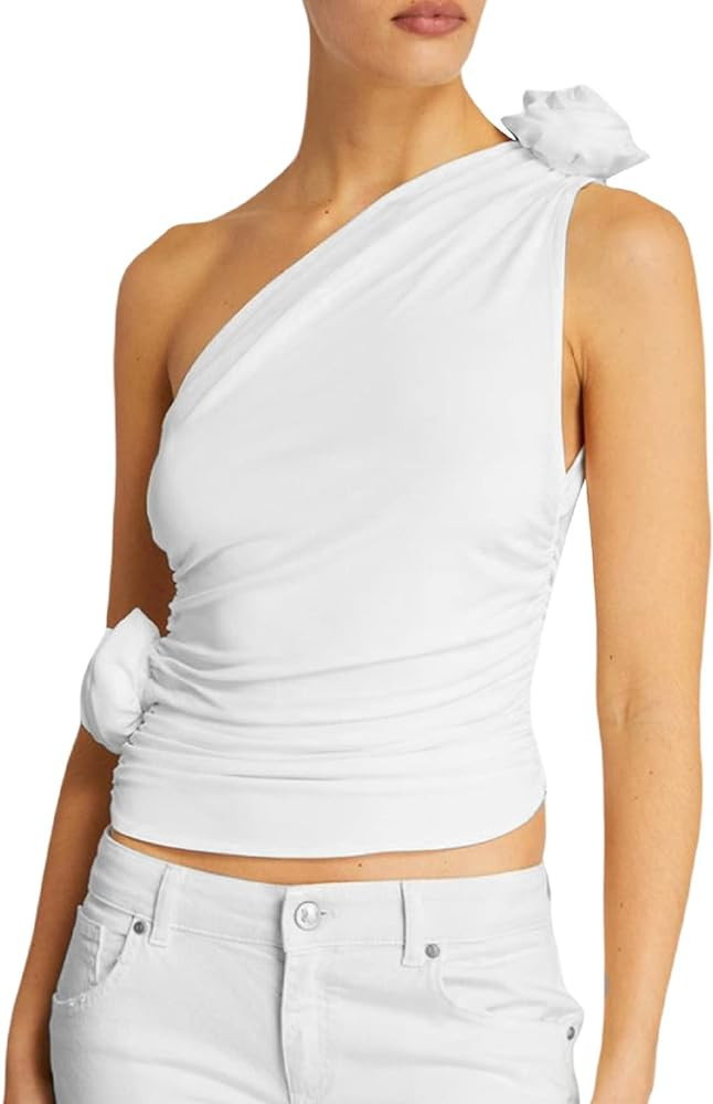 KMBANGI Floral Sexy Tank Top Women Y2k Ruffles Frill Halter Crop Tops Sleeveless Off Shoulder Bac... | Amazon (US)