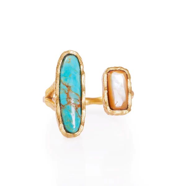 Deco Twin Stone Ring - Turquoise/Pearl | Christina Greene 