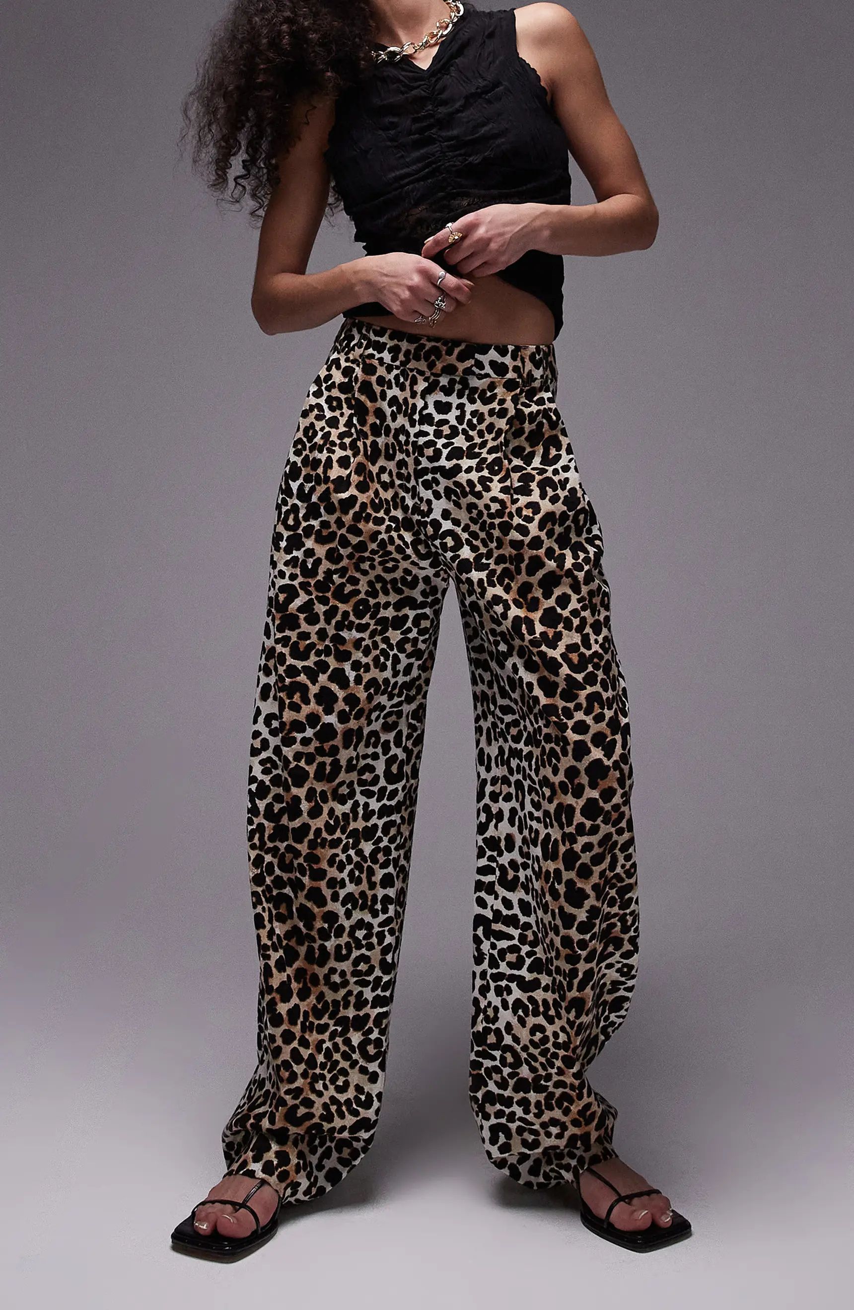 Topshop Animal Print Pleat Front Linen Blend Pants | Nordstrom | Nordstrom