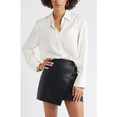 Open Edit Relaxed Fit Long Sleeve Button-Up Shirt in Black at Nordstrom, Size X-Small | Nordstrom
