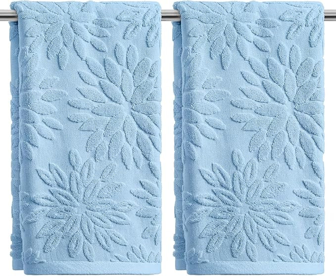 Artoid Mode 2 Pcs Light Blue 3D Dahlia Floral Jacquard Spring Hand Towels for Bathroom, Cotton So... | Amazon (US)